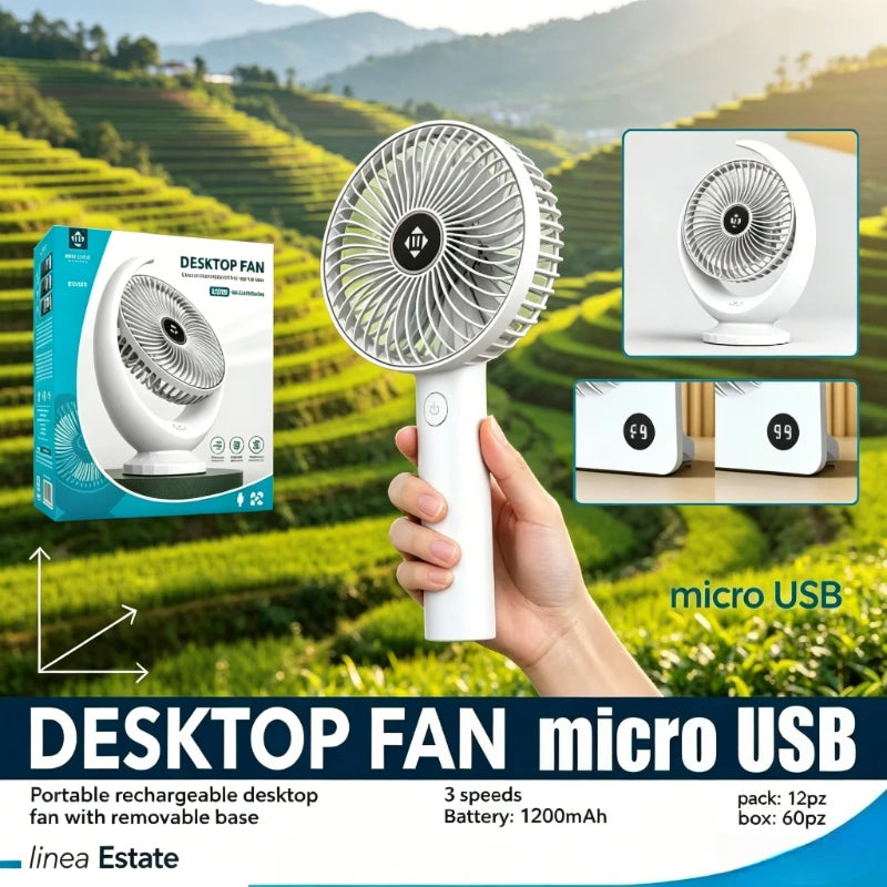 Ventilatore portatile silenzioso WETECH, mini ventilatore da tavolo USB a 3 velocità, dispositivo di raffreddamento personale ricaricabile per casa, ufficio, notte