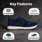 Herren-Freizeitschuhe aus Wildleder und Mesh, Navy-Blau, atmungsaktive Sneaker mit Schnürsenkeln, bequeme Schuhe mit dicker Sohle für den täglichen Gebrauch