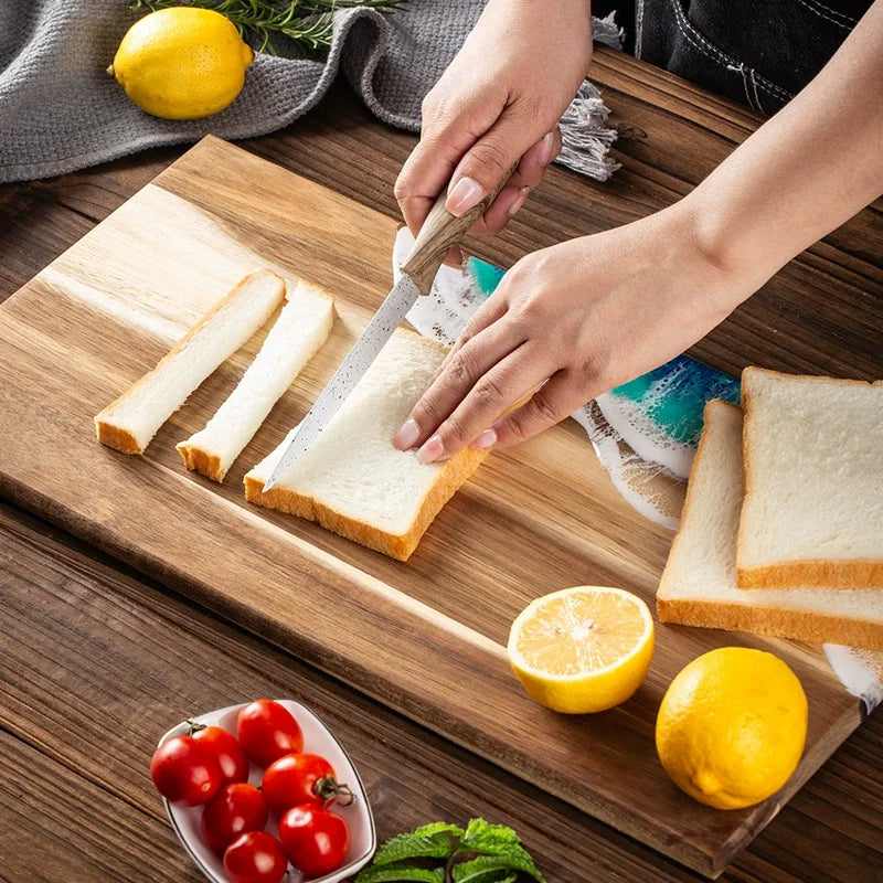 Akazienholz-Schneidebrett mit Epoxidharz im Ozeanwellen-Design, für Küchenzubereitungen und Käseplatten, für Wurstwaren, Challah-Schneidebrett