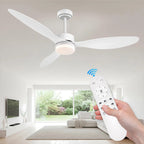 Ventilatore da Soffitto a Risparmio Energetico da 42-52 Pollici con Luce e Telecomando Ventilatore Elettrico Reversibile a 3 Pale, Ventilatore da Soffitto a Basso Profilo per Caffetteria, Casa, Hotel, Ufficio, Bungalow