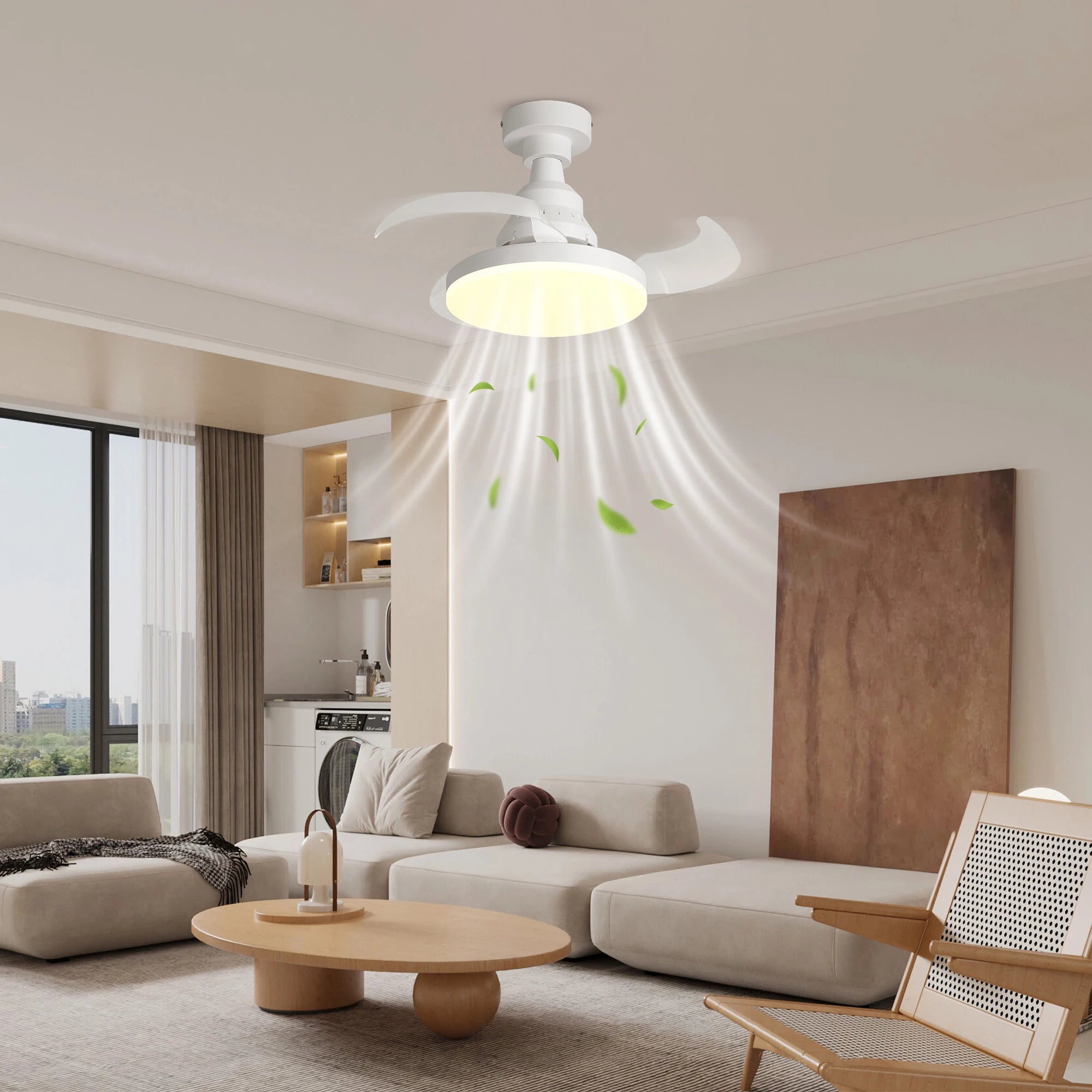 Ventilatore da soffitto con luce LED e telecomando - dimmerabile, 3000K-6500K, motore silenzioso, pale trasparenti, paralume in acrilico