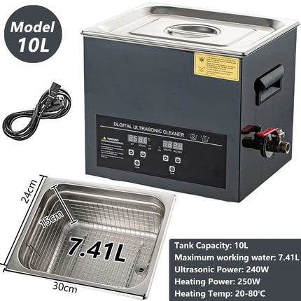 2L/3L/6L/10L/15L/30L Pulitore a ultrasuoni, riscaldamento digitale, macchina per la pulizia a ultrasuoni in acciaio inossidabile 40KHZ, elettrodomestico