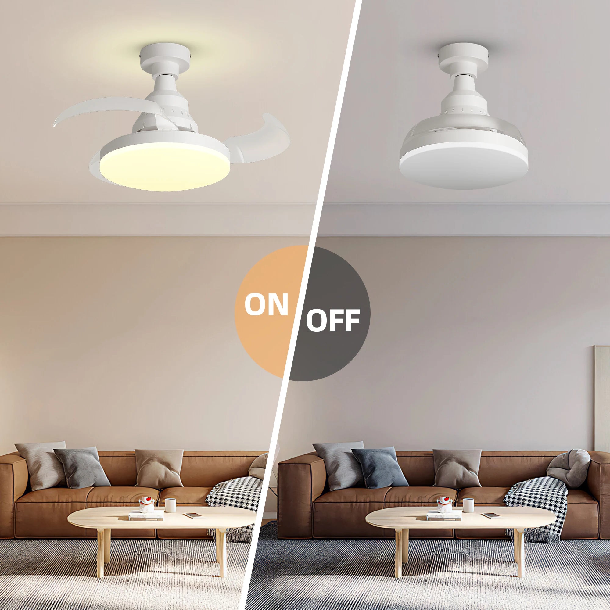 Ventilatore da soffitto con luce LED e telecomando - dimmerabile, 3000K-6500K, motore silenzioso, pale trasparenti, paralume in acrilico