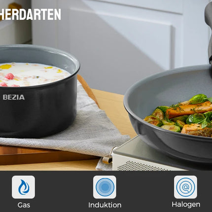 Set of Pans with Removable Handle, Nonstick Ceramic Pans, Induction Pan Set with Cookware, for All Hob Types