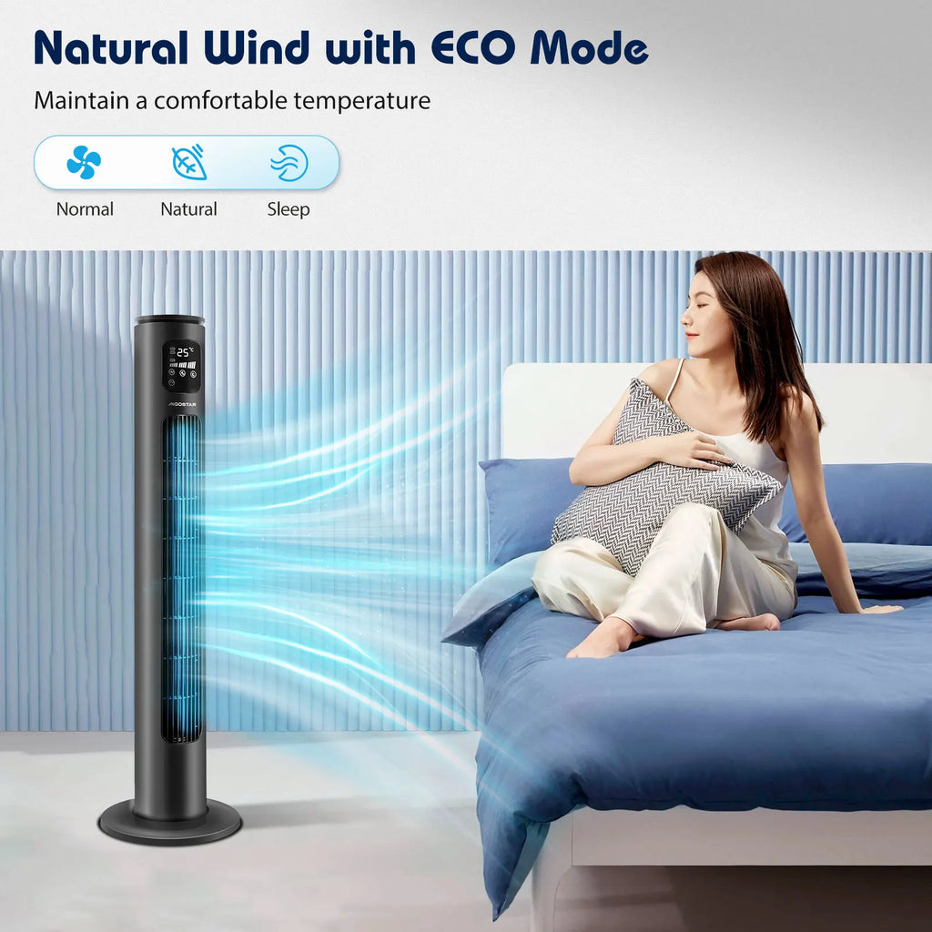 Aigostar Ross Smart - Intelligenter WiFi Turmventilator mit Fernbedienung, 50W, LED-Anzeige, 70° Oszillation, 3 Geschwindigkeiten, 3 Modi, 24-Stunden-Timer, APP-Steuerung, geeignet für Zuhause und Büro