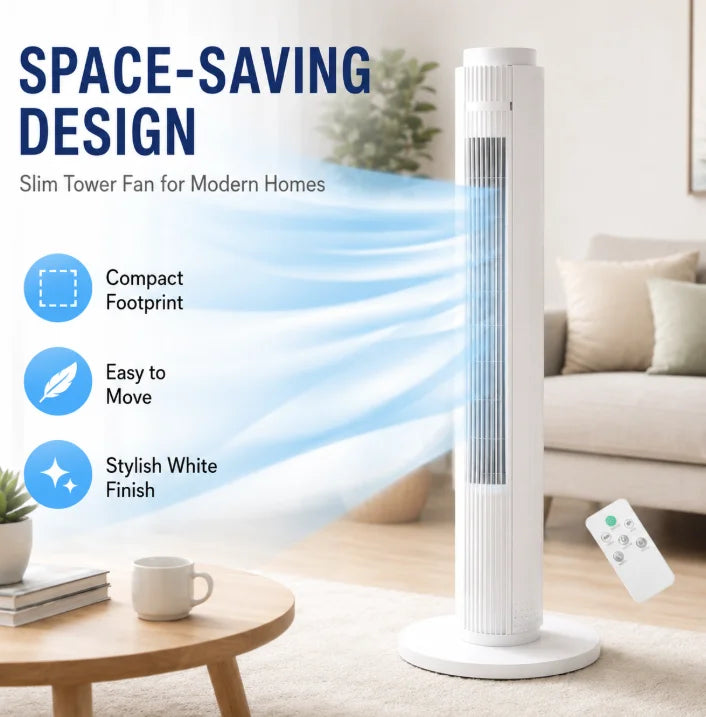 Ventilatore a Torre da 79 cm 60W, RINFRESCATORE A TORRE, Ventilatore a Torre Senza Pale Verticale con 3 Velocità Regolabili e Telecomando, Raffrescatore d'Aria Silenzioso Oscillante per Camera da Letto, Soggiorno, Ufficio
