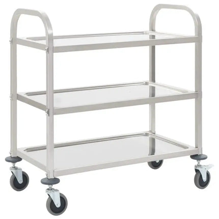 3-Tier Kitchen Cart, 96.5x55x90 cm, Stainless Steel Material, Solid and Stable Frame, Large Storage Capacity, Smooth-Rolling Wheels, Space-Saving, Easy to Assemble, for Home Use, Restaurants, Hotels
