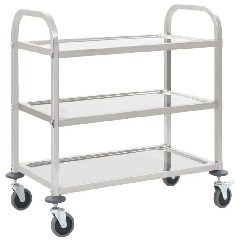 Carrello da Cucina a 3 Ripiani, 96,5x55x90 Cm, Materiale in Acciaio Inossidabile, Telaio Solido e Stabile, Grande Capacità di Stoccaggio, Ruote Scorrevoli, Salvaspazio, Facile da Montare, per Uso Domestico, Ristoranti, Hotel