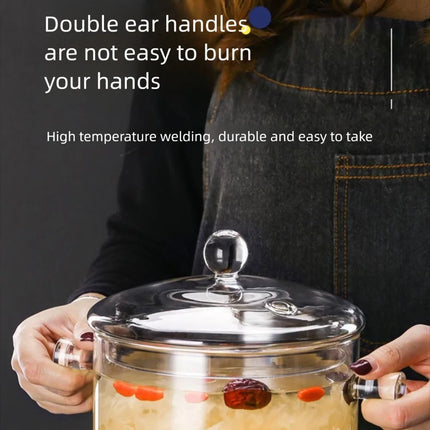 1350/1900 ml pentola in vetro borosilicato alta per zuppa e stufato con manico, pentola in vetro resistente al calore con coperchio, pentola trasparente