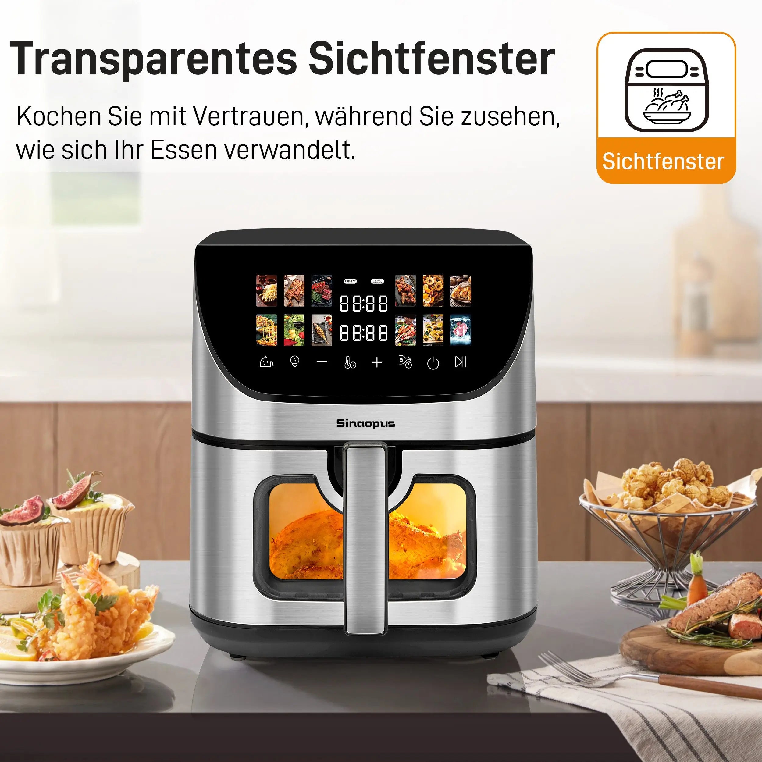 Friggitrice ad Aria Calda 8.5L con Finestra di Visualizzazione e Display a Colori
