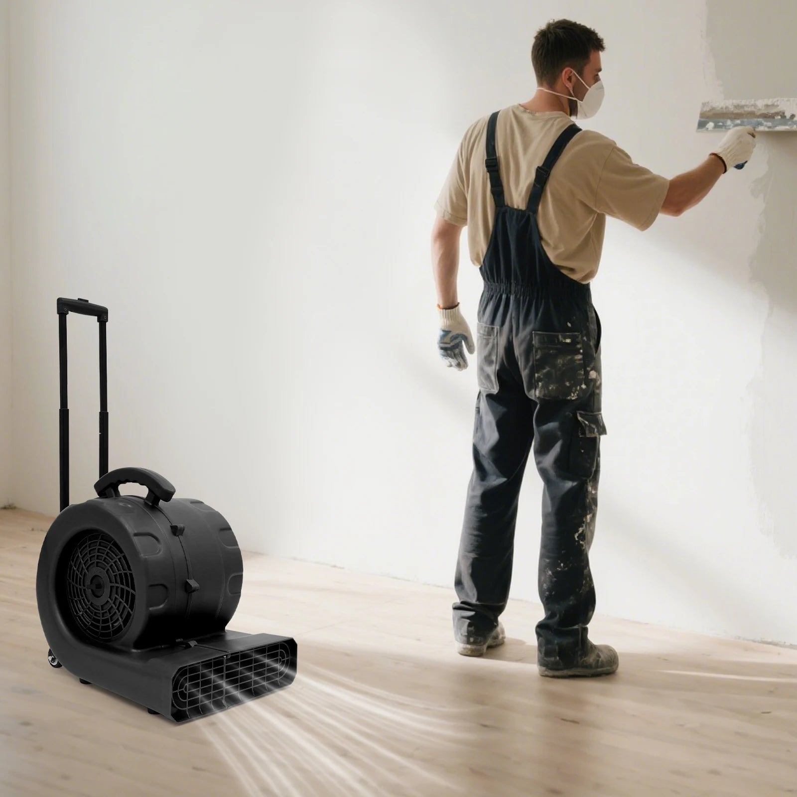 Ventilatore Portatile per Asciugatura Pavimenti, Soffiatore da 750W, 3 Velocità, Cavo da 5m, Timer 120min, 0-90° °   Asciugatore Angolare per Tappeti, Pavimenti e Pareti in Ambienti Commerciali e Industriali, 48*38*46cm