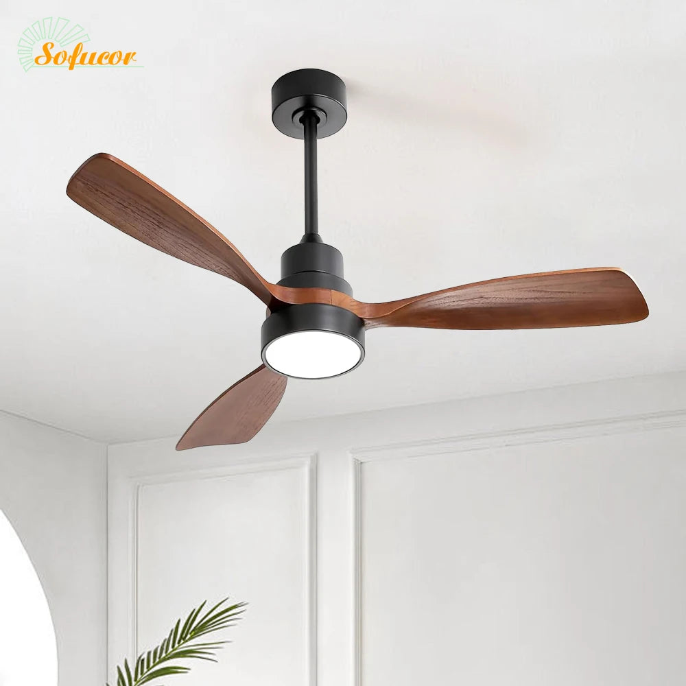 Ventilatore da soffitto in legno Sofucor da 48 pollici con luce e telecomando, motore DC silenzioso, 6 velocità, alta velocità del vento, per camera da letto e soggiorno