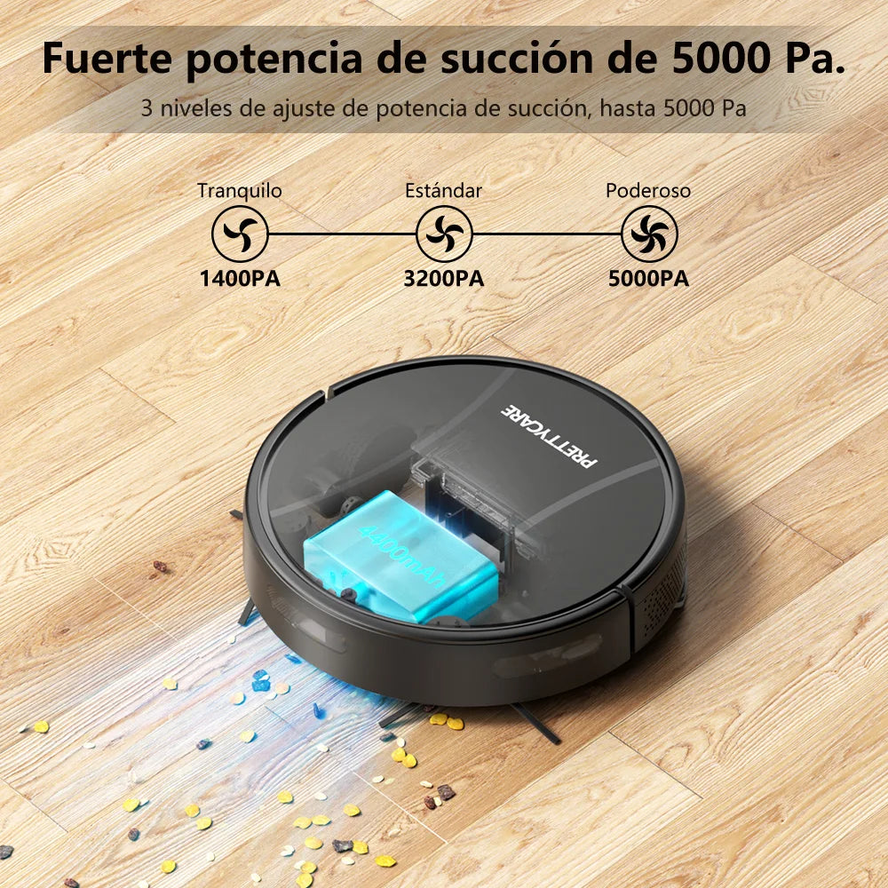 PrettyCare C2 Roboter-Staubsauger und Wischmopp, 4000 Pa Saugkraft, Roboterstaubsauger mit automatischer Teppichverstärkung, Alexa/WLAN/App