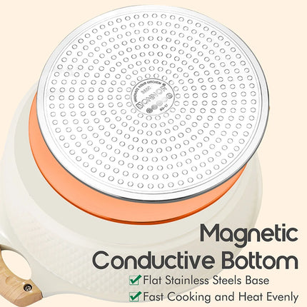 DONNOR 16 Pezzi Padelle Antiaderenti con Coperchio Set di Pentole Impilabili da 5 Pezzi Casseruola in Ceramica Lavabile in Lavastoviglie JT519