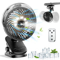 Ventilatore Portatile con Clip e Nebulizzatore, Ricaricabile, 3 Velocità, Display Digitale, Umidificatore, Ventilatore Spray Regolabile con Telecomando e Timer