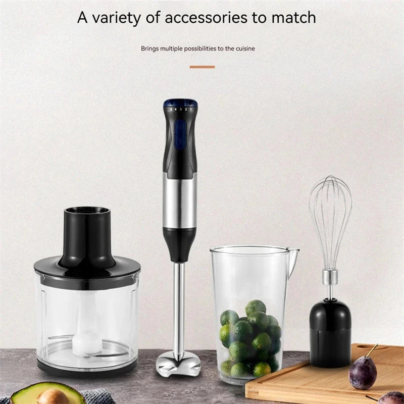 Edelstahl 4-in-1 Stabmixer Set, Handmixer, Gemüseschneider und Fleischwolf, Smoothie Maker