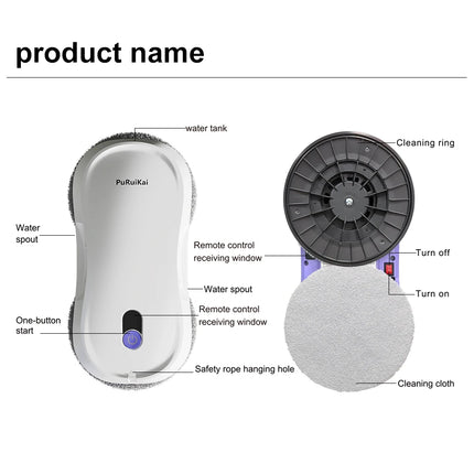 Portable PuRuiKai Window Cleaning Robot, Smart Cleaning with Dual Nozzle Water Sprayer, Remote Control