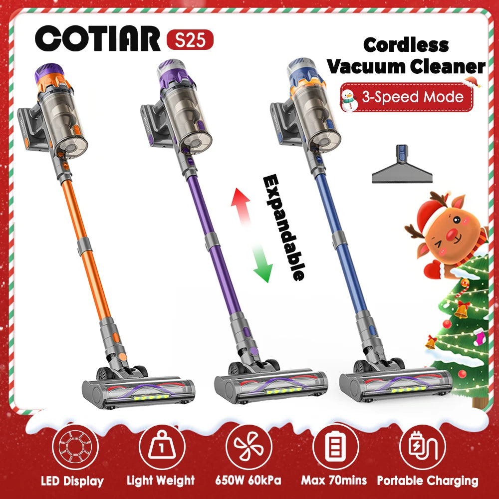 Cotiar 650W 60kPa Kabelloser Staubsauger Stielstaubsauger Handstaubsauger 70 Minuten Laufzeit Multifunktional S25