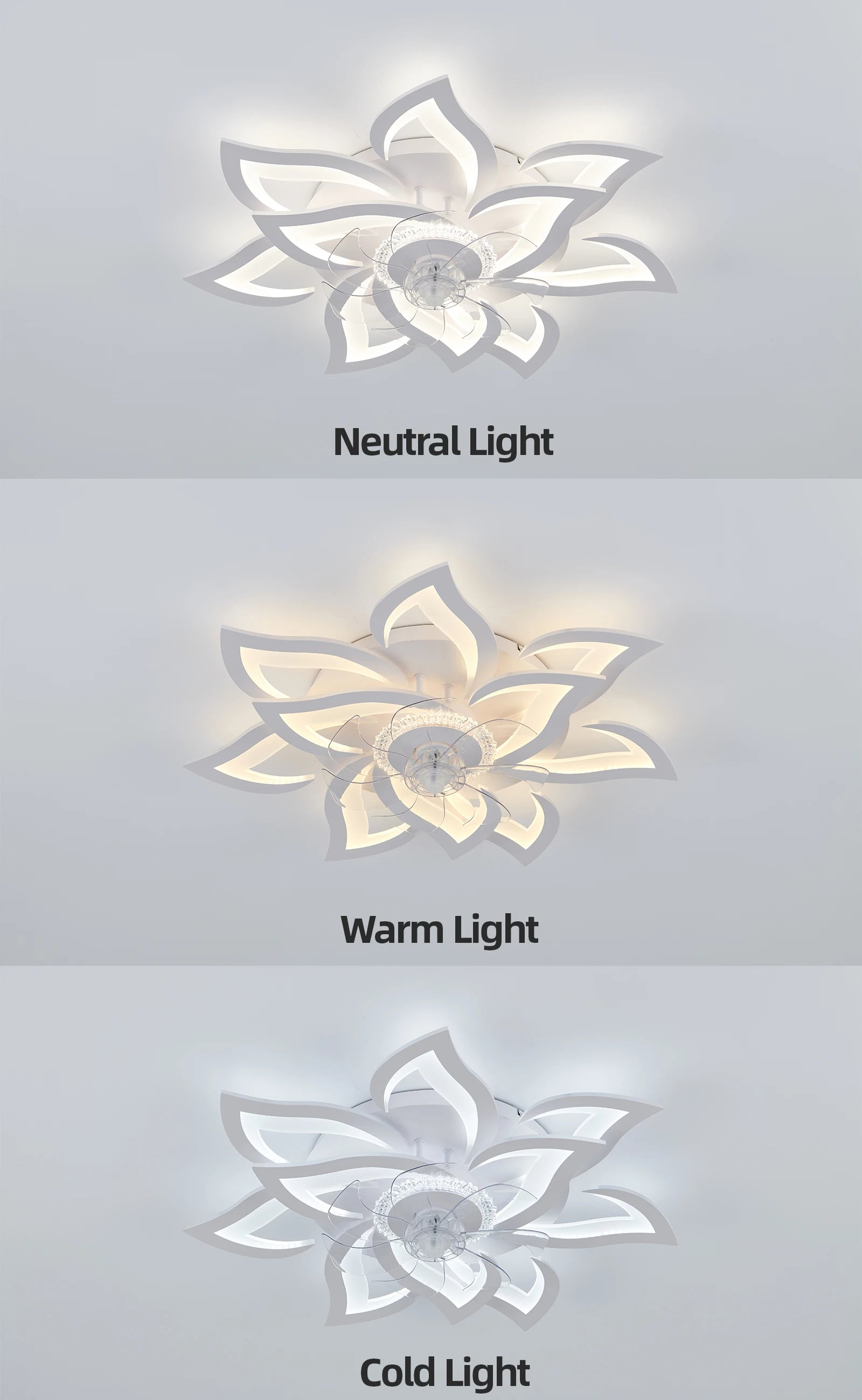 Ventilatore da soffitto con lampada LED, in acrilico a forma di loto, 6 velocità, silenzioso, a risparmio energetico, con luce integrata