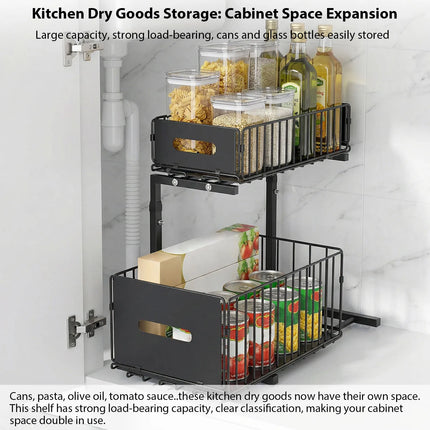 2-Tier Under Sink Pull-Out Organizer, Adjustable Kitchen Shelf, Pull-Out Cabinet Organizer, Spice Rack