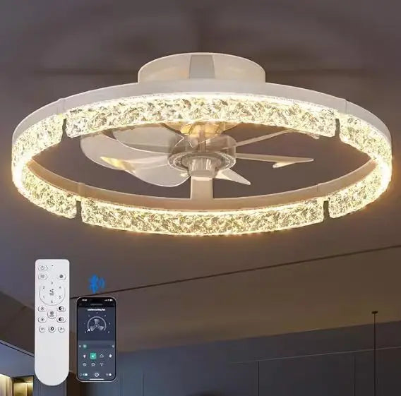 Ventilatori da soffitto con luci e telecomando, ventilatori da soffitto a basso profilo da 20'', luce a LED dimmerabile moderna a montaggio a filo 3000-6000K, ventilatore da soffitto Fandelier per camera da letto, cucina, sog