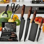 Set di 6 Coltelli da Cucina ZENG con Lame Affilate Antiaderenti, Manico Ergonomico in Legno, Set Completo per Cucinare e Tagliare