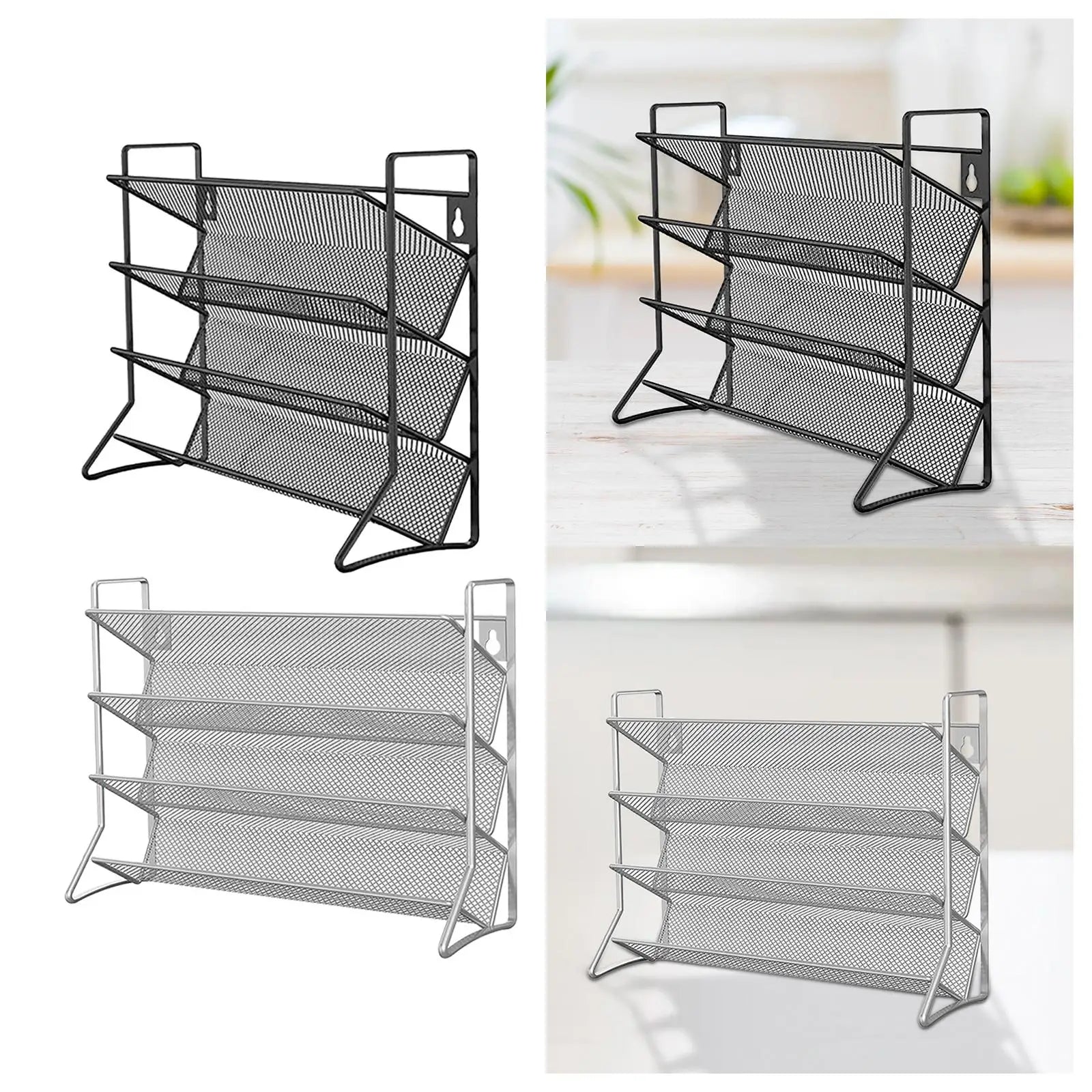 Scaffale multiuso per spezie a 4 livelli, robusto supporto per condimenti da appoggio, montato a parete, scaffale in filo salvaspazio