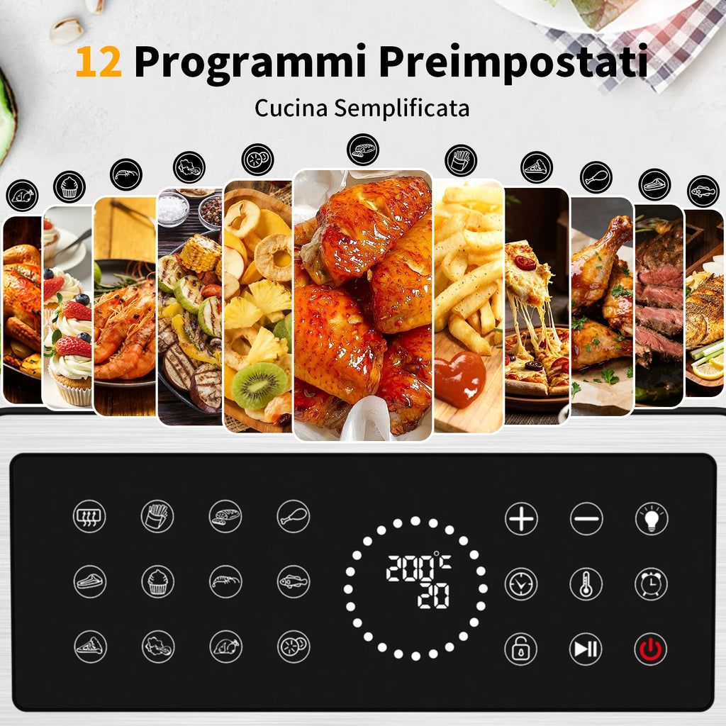 Friggitrice ad aria 8 litri 2150W con doppia resistenza e finestra visibile