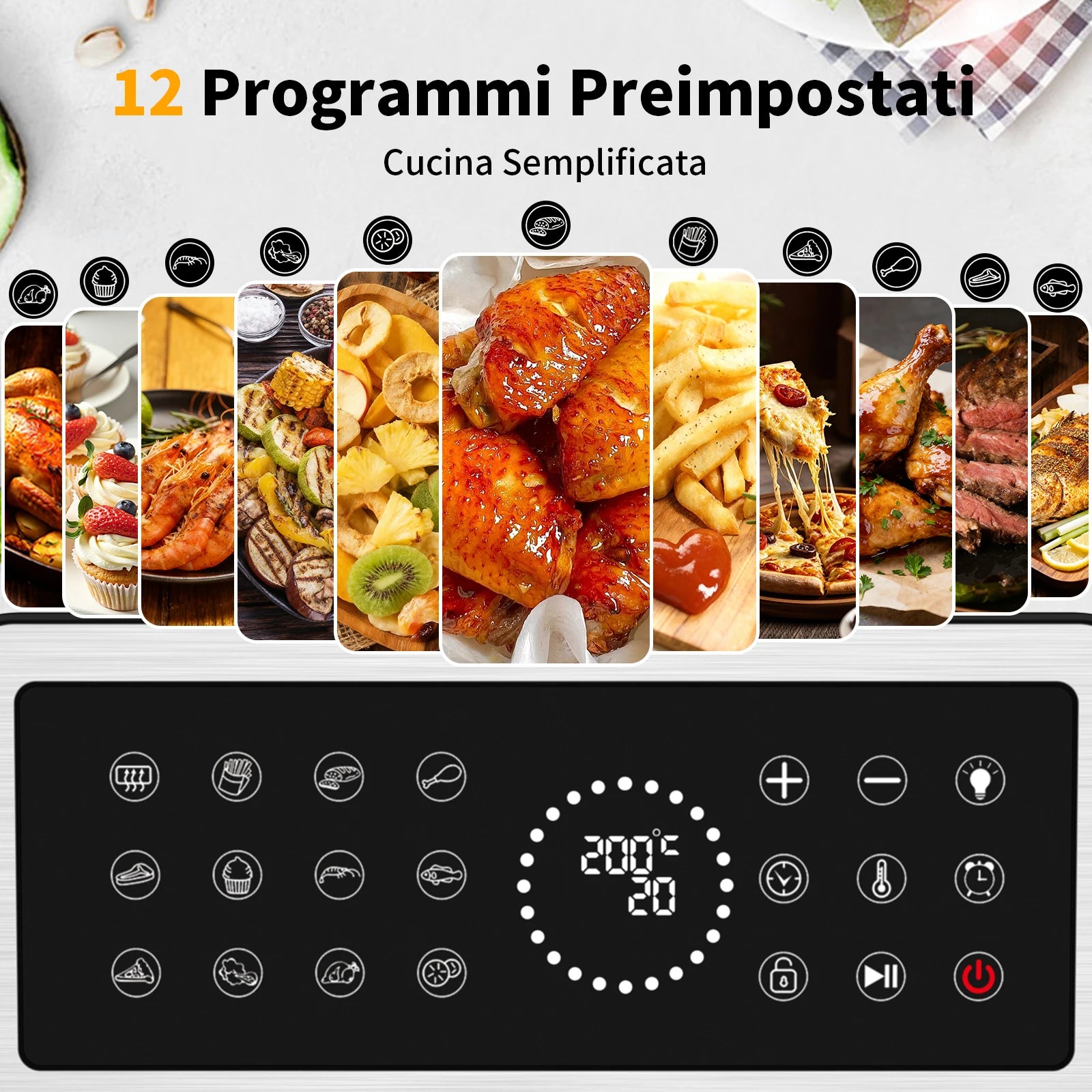 Friggitrice ad aria 8 litri 2150W con doppia resistenza e finestra visibile