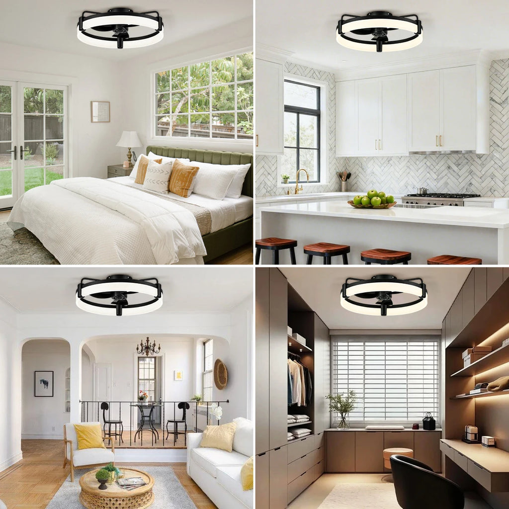 Ventilatore da soffitto LED reversibile a incasso con luce e telecomando, timer, dimmerabile, 6 velocità, motore DC ultra silenzioso, ventilatore rotondo per camera da letto e casa