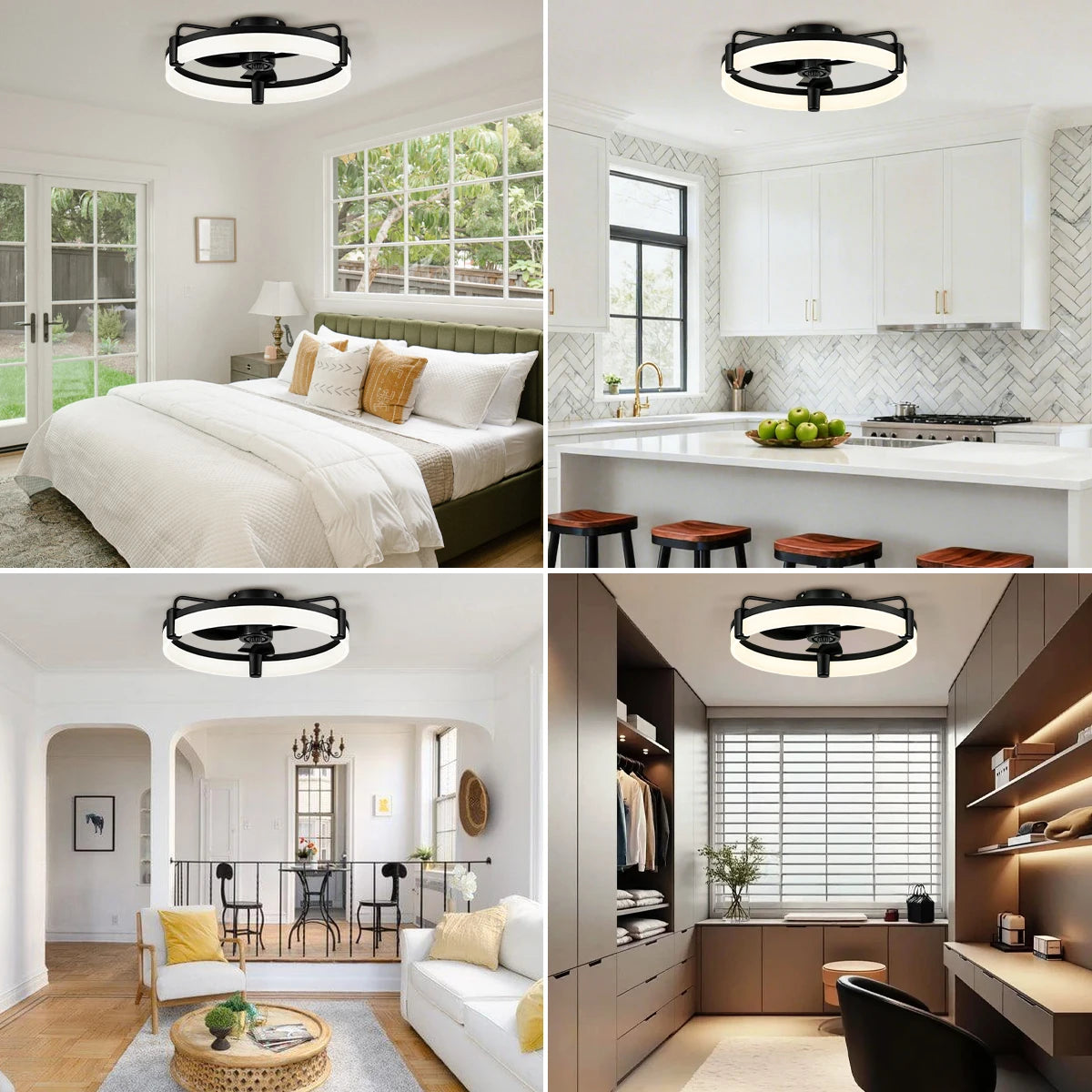 Ventilatore da soffitto LED reversibile a incasso con luce e telecomando, timer, dimmerabile, 6 velocità, motore DC ultra silenzioso, ventilatore rotondo per camera da letto e casa
