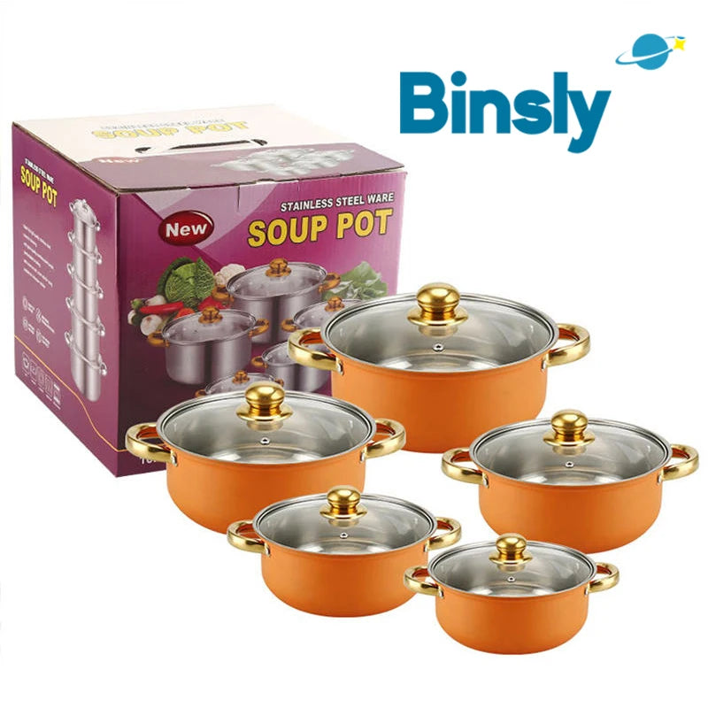 Set di pentole in acciaio inossidabile da 10 pezzi Pentole a induzione Utensili da cucina antiaderenti Pentola per stufato in acciaio inossidabile con coperchio per pentola