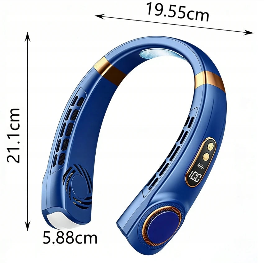 Ventilatore da collo portatile senza pale, mini raffrescatore d'aria silenzioso ricaricabile tramite USB con display digitale a LED, 5 velocità regolabili, 360° °   Raffreddamento a 360°, luci RGB colorate, ventilatore po