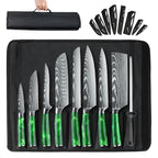 Set mit 8 scharfen und langlebigen ZENG Edelstahlmessern, mit grünem Harzgriff, tragbarer Nylontasche, Küchenutensilien für Zuhause und als Geschenk