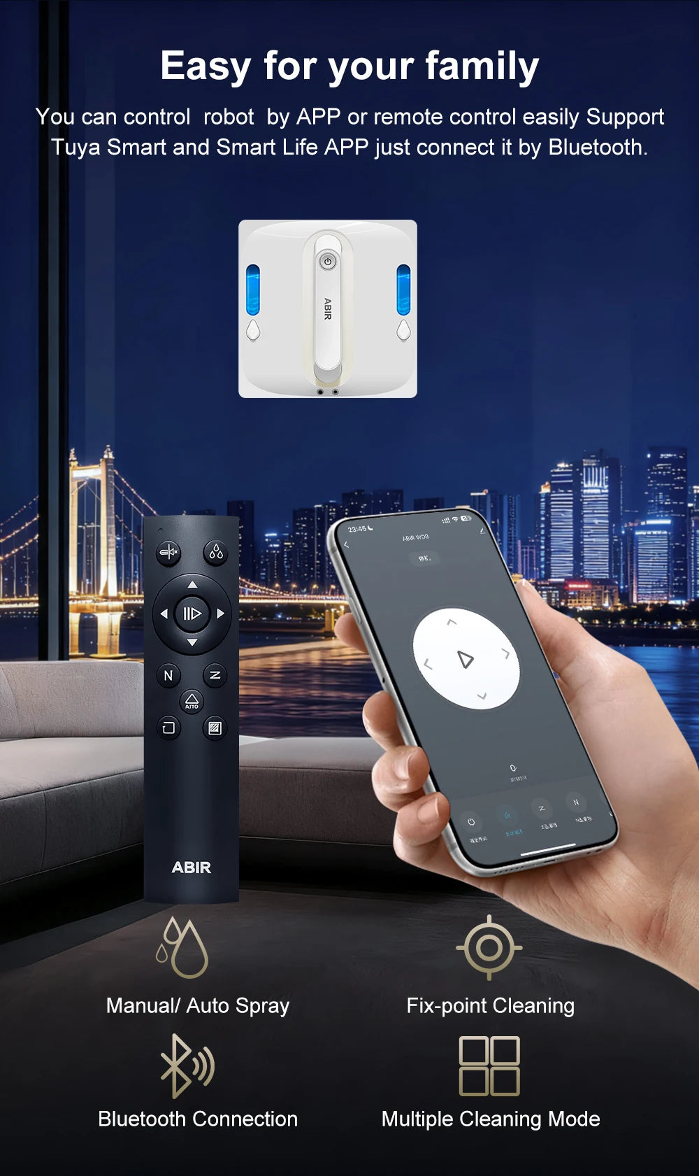 ABIR WD9 Fensterputzroboter, 4-Wege-Wassersprühfunktion, schwimmende Schaber-Technologie, Lasersensor, 9000PA Saugkraft, intelligente Speicherfunktion