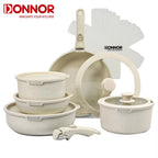 Donnor Set di pentole antiaderenti con manico rimovibile da 17 pezzi, compatibile con induzione in alluminio pressofuso