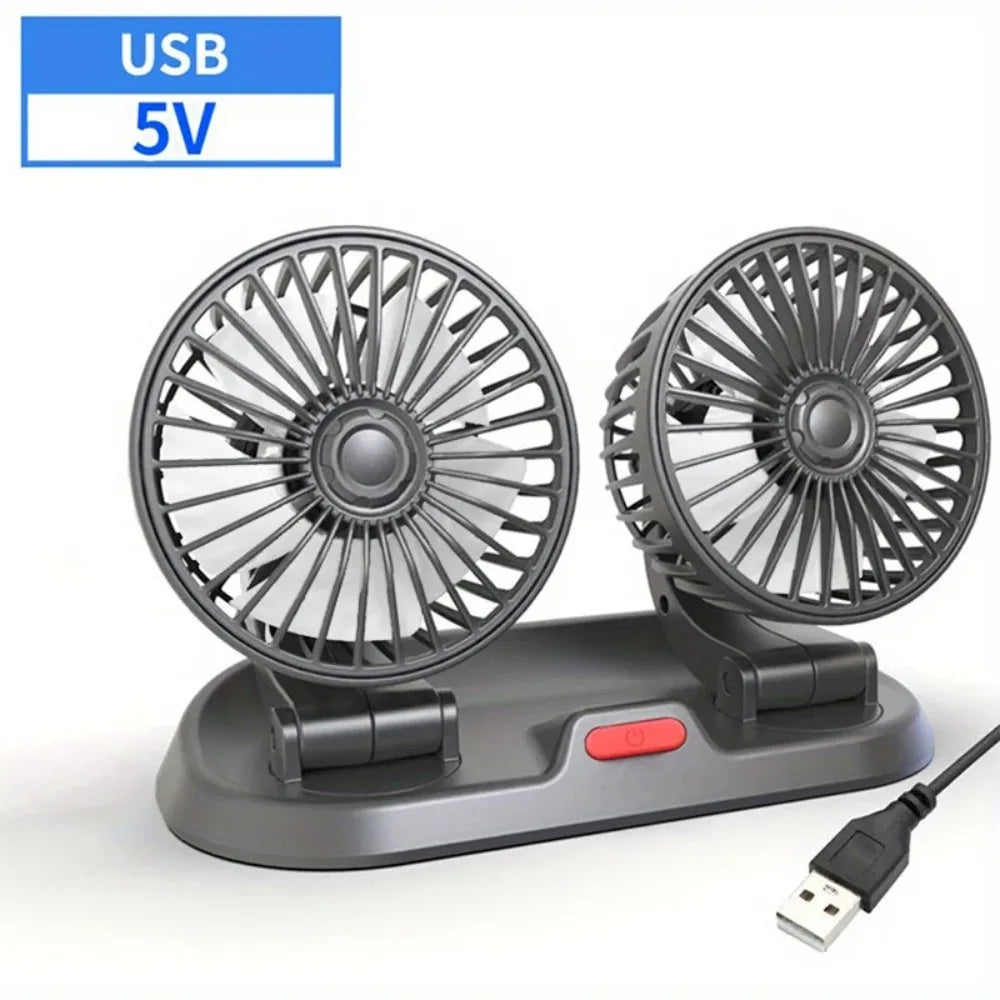 Ventilatore per auto EAFC 5V/12V 360 °   Ventilatore USB a Doppia Testa per Auto, Silenzioso, 2 Velocità Regolabili, Raffreddatore Automatico per Camper, Camion e Accessori Auto