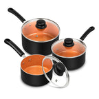 MICHELANGELO 3-teiliges Topf-Set antihaftbeschichteter Milchsaucen-Topf mit Deckel Kupfer-Stieltopf Multifunktionaler kleiner Saucen-Topf Aluminium-Suppentopf