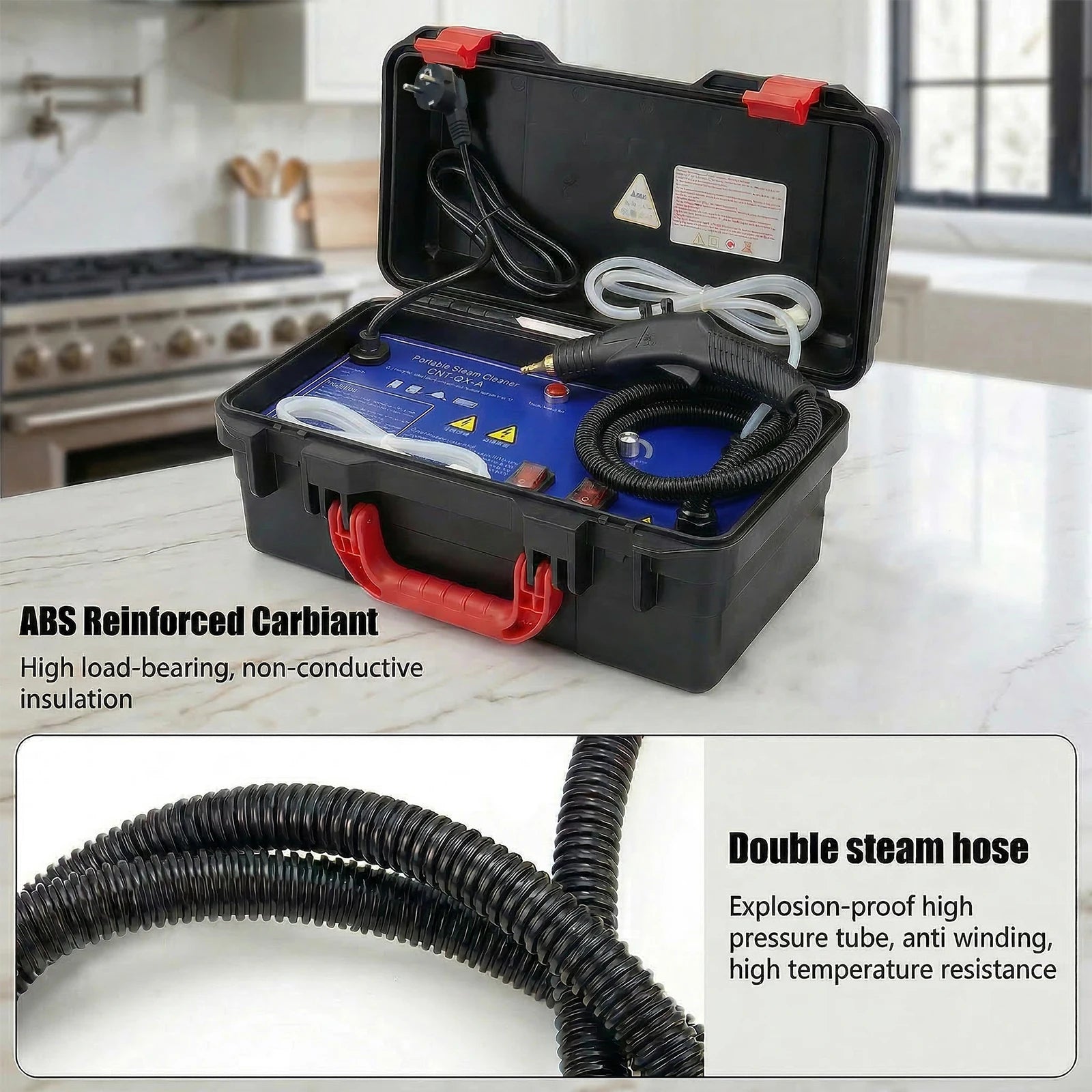 Podofo Tragbarer Dampfreiniger 3000W 120° Hochdruck- und Hochtemperatur-Dampfreiniger mit 3m Schlauch zur Reinigung von Küchenfett, Fliesen, Fugen und Autodetails