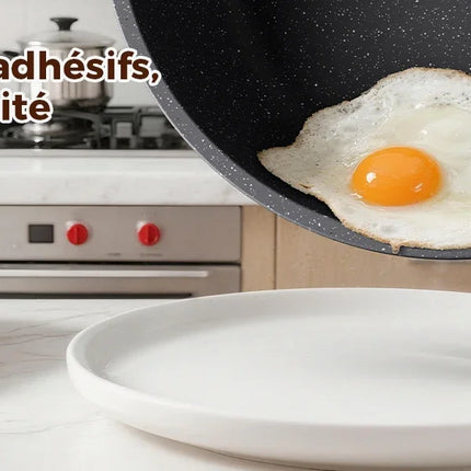 24 cm High-Sided Pan with Lid - Non-Stick Granite Frying Pan, Induction Compatible