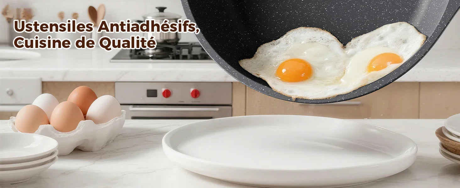 Padella alta 24 cm con coperchio – Padella antiaderente in granito, compatibile con l'induzione