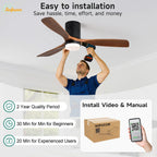 Ventilatore da soffitto Sofucor da 52 pollici in legno nero con luce, telecomando, motore DC silenzioso a 6 velocità per camera da letto e soggiorno