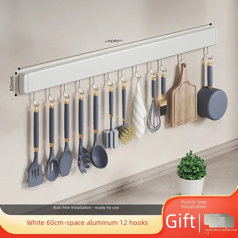 Scaffale da cucina non perforato Scaffali montati a parete Accessori per utensili da cucina con organizer porta cucchiaio con gancio mobile