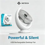 Ventilatore da tavolo a 5 velocità WETECH, portatile ricaricabile tramite USB, mini ventilatore silenzioso personale per ufficio e casa