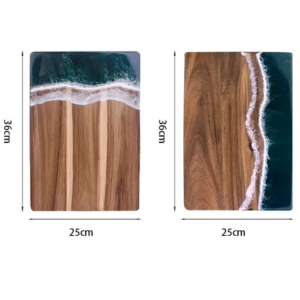 Tagliere in legno di acacia con resina ondulata e resina epossidica marina, padella per cucina, preparazione dei pasti, vassoio da portata, formaggio e tagliere