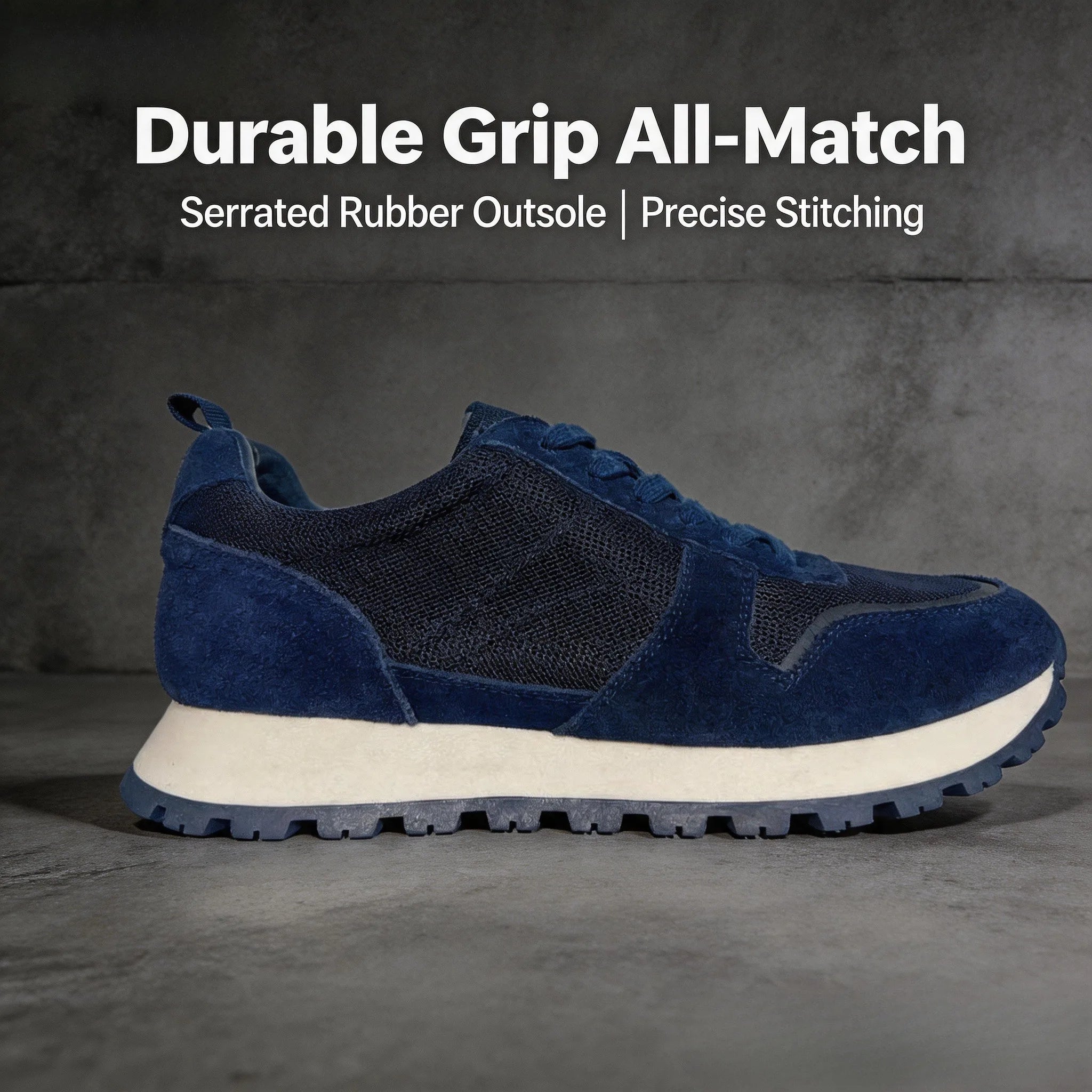 Herren-Freizeitschuhe aus Wildleder und Mesh, Navy-Blau, atmungsaktive Sneaker mit Schnürsenkeln, bequeme Schuhe mit dicker Sohle für den täglichen Gebrauch