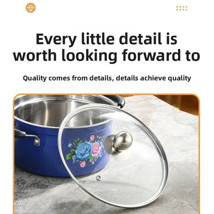 6-Piece Cookware Set with Glass Lids, Classic Floral Pattern, Non-Stick Pot Set for Soups and Stews, Compatible with Induction and Gas Stoves