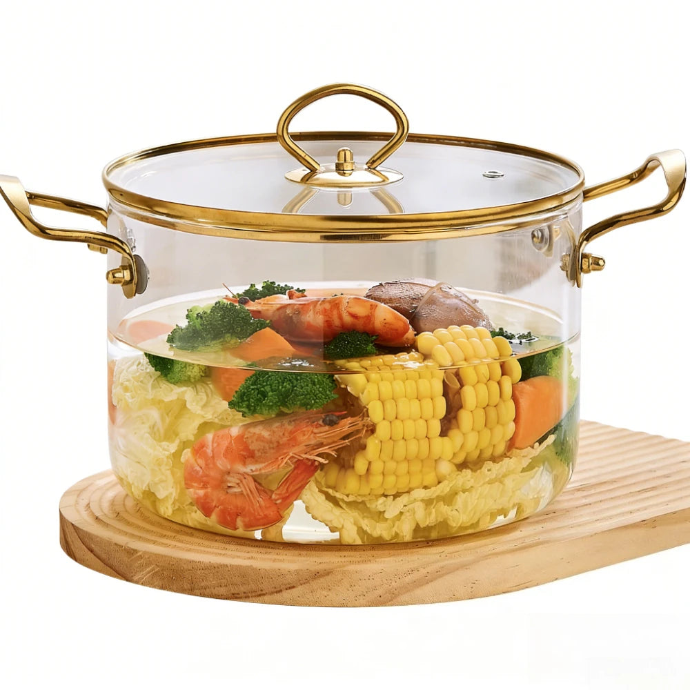 Glas-Kochtopf mit Deckel und doppelten Edelstahlgriffen, hitzebeständig, zum Kochen von Milch und Nudeln