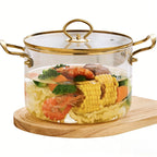Glas-Kochtopf mit Deckel und doppelten Edelstahlgriffen, hitzebeständig, zum Kochen von Milch und Nudeln