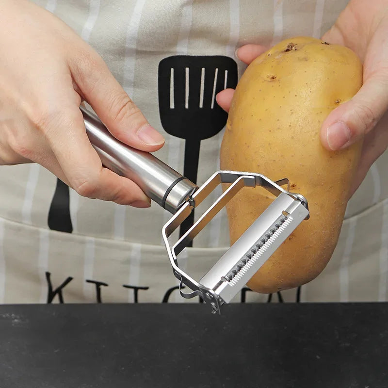Multifunktionaler Kartoffelschäler aus Edelstahl für Küche, Obst, Gemüse, Kartoffeln, Karotten, Gurken, Julienne-Reibe, langlebiger Gemüsehobel
